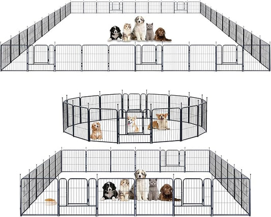 Dog Playpen,Portable Outdoor Dog Fence, Dog Playpen for Large/Medium/Small Dogs, Dog Fences for The Yard,with Doors Foldable Metal (24 inch, 40 Panels)