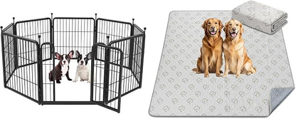 FXW 24 inch 8 Panels Rollick Dog Playpen & FXW 63" x 63" 1 Pack Washable Pee Pads
