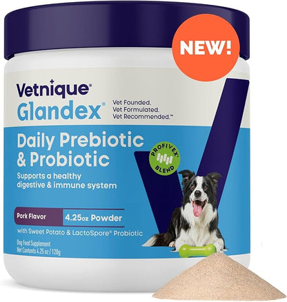 Vetnique Glandex Daily Probiotics for Dogs with Prebiotics to Support Gut Health with Fiber and Digestive Enzymes, Probiotic Chews or Powders (4.25oz Powder, Pork Powder)