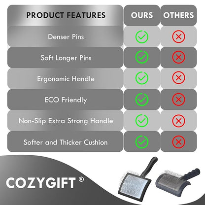 Dog Slicker Brush for Long Haired Dogs, Removes Loose Hair, Tangles and Knots, Professional Pet Grooming Kit, Ideal for Small Medium Large Dogs, Black, Free Pet Comb