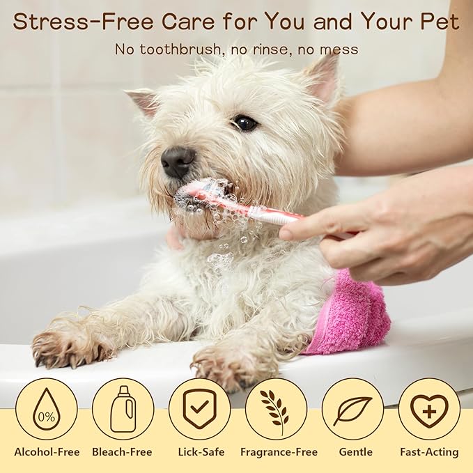 Dog Teeth Cleaning Wipes, Dental Finger Wipes for Cats & Dogs, No-Rinse Dog Finger Toothbrush, Removes Plaque & Tartar, Freshens Breath, Gentle Gum Care, Disposable Pet Oral Wipes, 50 Count