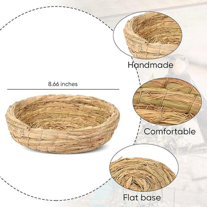 Patelai 4 Pcs Bird Nest Handmade Woven Flat Base Dove Bird House Breeding Nest Small Animal Cage Accessories for Pigeon Parrot Budgie Parakeet Cockatiel Hamster Gerbil Pig(8.66 Inch)