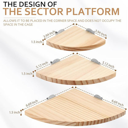 Wettarn 6 Pcs Bird Perch Platform Bird Corner Parrot Perch Corner Wooden Stand Sector Playground Cage Accessories Shelf for Parakeet Conure Cockatiel Budgie Gerbil Rat(Assorted Sizes)