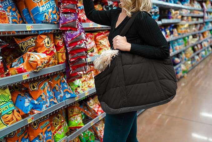 Dog Purse Carrier for Small Dogs, Cozy Plush Pet Carrier Purse, Secure Harness Clip, Lightweight Dog Tote Bag Carrier for Small Dogs and Puppies (Black)