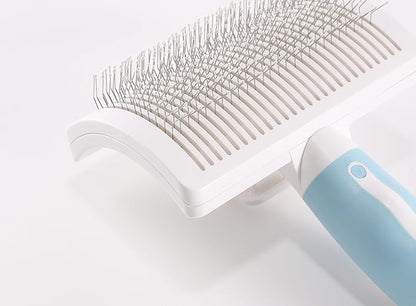 Dog Self-Cleaning Slicker Brush with One Button Fur Removal and Coated Tips Deshedding Brush for Medium or Long Hair Dogs for Massaging Grooming Blue