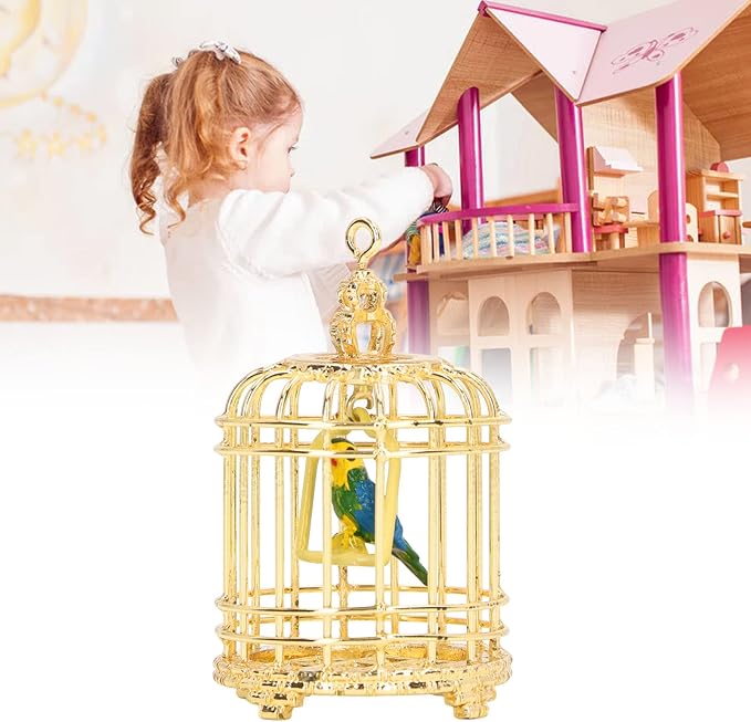 Bird Cage Decor, 1:12 Dollhouse Accessory Metal Small Bird Cage, 5.7x3.5x3.5cm Gold Mini Birdcage for 1/12 or 1/6 Scale Dollhouses
