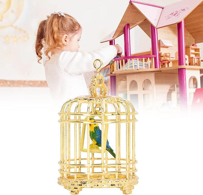 Bird Cage Decor, 1:12 Dollhouse Accessory Metal Small Bird Cage, 5.7x3.5x3.5cm Gold Mini Birdcage for 1/12 or 1/6 Scale Dollhouses