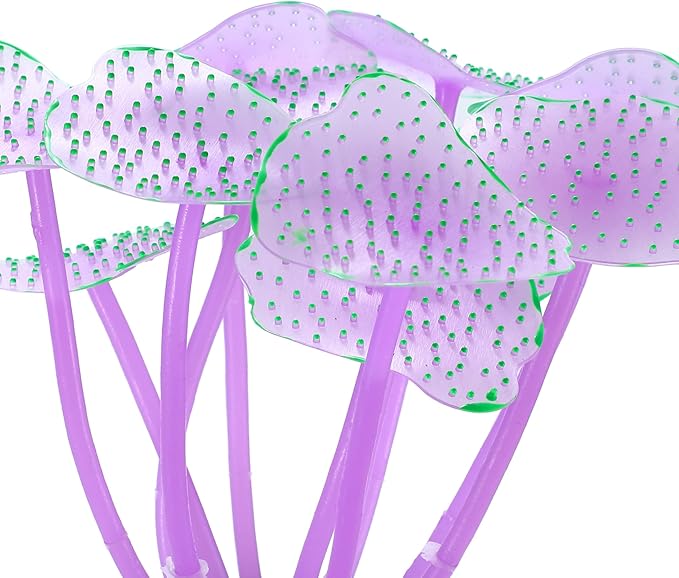 VOCOSTE Soft Silicone Glowing Aquarium Mushroom Coral, Fluorescence Aquatic Artificial Coral for Fish Tank Decoration, Purple