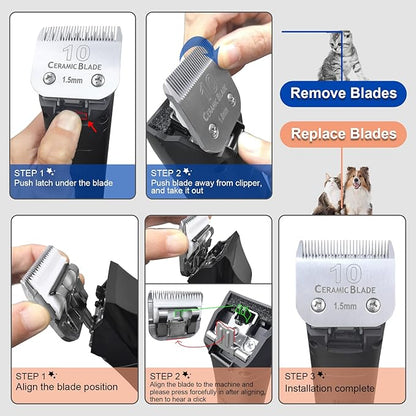3 Pack 4FC Detachable Pet Dog Grooming Ceramic Blades,Compatible with Andis,Oster A5,Wahl KM-10 Series,Size 4FC Blade 3/8-Inch 9.5MM Cut Length