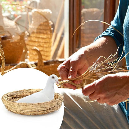 6 Packs Woven Straw Bird Nests, 8" Handmade Flat Base Spawning Nest, Small Animal Breeding Bed Hatch House Cage Accessories for Dove Pigeon Parrot Cuckoo Sparrow Rabbits Chinchillas Hamster