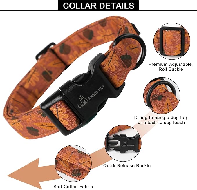ARING PET Fall Dog Collar-Cute Orange Dog Collar for Small Dogs, Cotton Lightweight Dog Collars with Quick Release Buckle for Small Medium Large Dogs