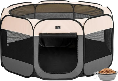 A4Pet Dog Playpen Indoor, 49 Portable Playpen with Bowl, Suitable for Puppies, Kittens, and Small Animals, Removable Zipper & Mesh Panel(16_ _ 10_)