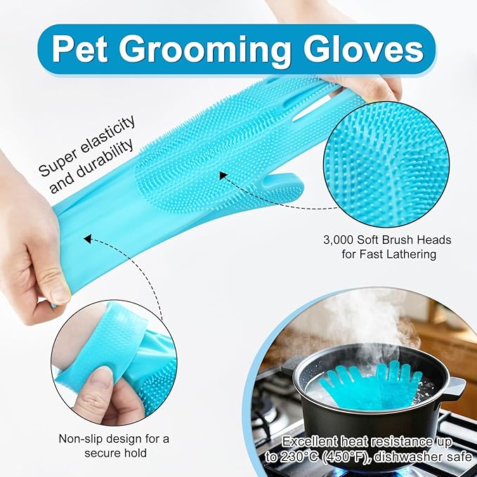 Enmaipet 4-in-1 Dog Grooming Brush,Dog Bath Brush Set,Adjustable Handle Shampoo Brush & Scrubber, Dog Grooming Gloves for Short & Long Haired Dogs & Cats