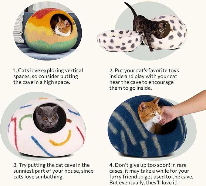 MEOWFIA Cat Cave  Premium Felt Cat Bed for Indoor Cats, Handmade 100% Merino Wool (Large, Shining Tiger)