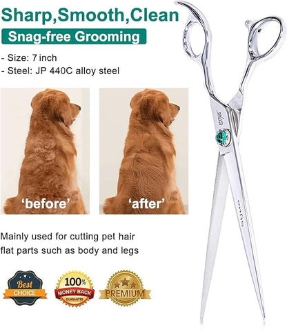 Dog Grooming Straight Scissors 7 inch Professional Pet Shears Made Of Japanese Advanced Stainless Steel Professional Grooming Scissors for Dogs Cats and Other Pets