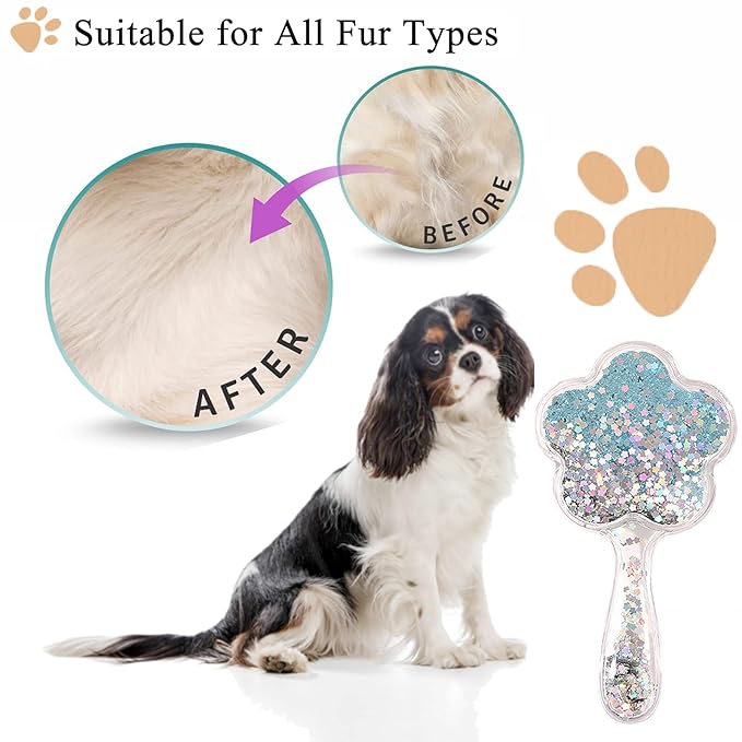 Soft Dog Brush for Small Dogs | Gentle Puppy Brush for Yorkies, Shih Tzus, Maltipoos & Maltese | Pet Hair Removal with Soft Bristles | Dog Brush for Shedding (Glitter Blue)