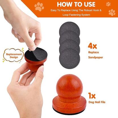 Dog Nail File Dog Scratch Board for Nails Wooden Handicraft Cat Dog Nail Scratch Pad with 4 Pcs Replaceable Sandpaper Dog Trainning Accessories Stress Free Nail Filing for Dogs(Caramel)