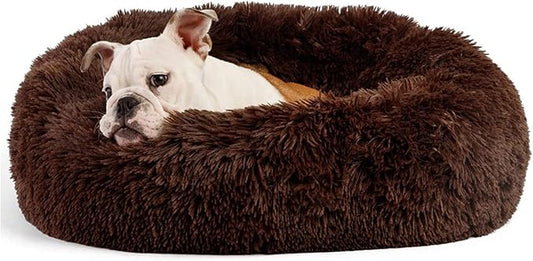 Orthopedic Dog Beds for Medium Dogs 30 inch Round Calming Pet Beds Machine Washable Faux Fur Doggie Beds for Medium Dogs Chocolate Brown