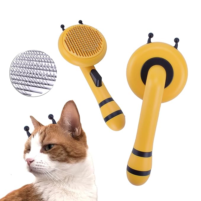 Cat Self Cleaning Slicker Brush, Cat Grooming Brush, Short and Long Haired remover for Dogs and Cats, Slicker Brush Removes Loose Undercoat & Tangled Hair (Bee yellow)