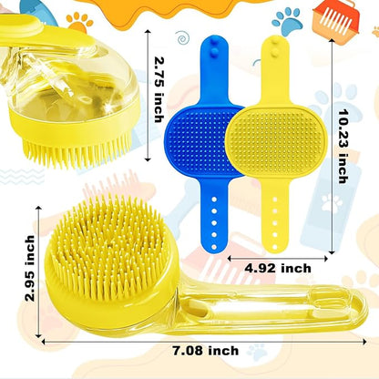 3Pcs Dog Bath Brush, Dog Scrubber for Bath, Dog Shampoo Brush Bubble Maker, Dog Paw Washer, dog grooming Massage Brush with Adjustable Ring Handle, dog accessories for Short & Long Hair -Yellow