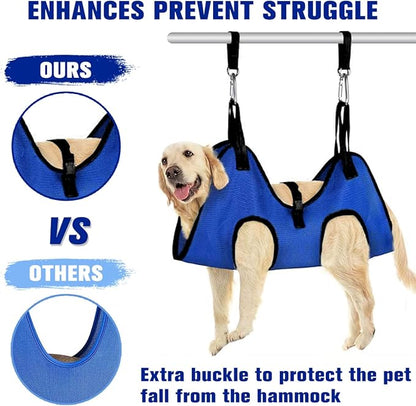 Dog Grooming Hammock Grooming Harness for Small Dogs Pet Grooming Hammock with Nail Clippers/Nail File/Comb Breathable Dog Nail Harness Hanging for Nail Trimming,Ear,Eye Care Home Grooming Set