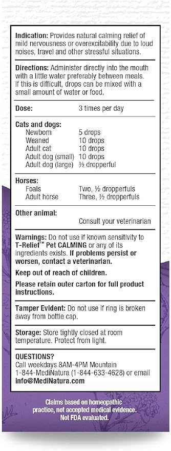 T-Relief Pet Calming Drops Natural Comfort Remedy & Nervousness Relief with Chamomile + 9 Homeopathic Stress Relieving Active Ingredients - Relaxing Herbal Blend for Dog & Cat - 1.69 oz