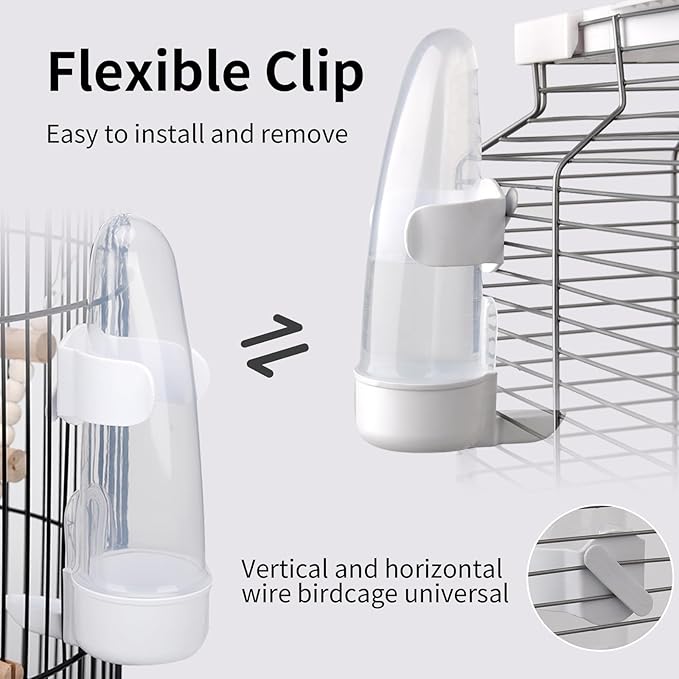 Bird Feeder Automatic Bird Water Dispenser Set for Cage No Mess Parakeet Cage Water Dispenser PP Material, 200ml/6.8fl oz (2PCS)
