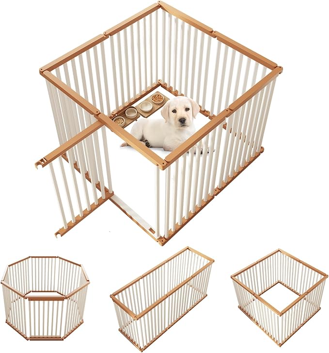 Dog Playpen Foldable Metal Pet Pen Fence Pet Door 8 Panels for Medium/Small Dogs, Indoor & Outdoor,Portable Pet Playpen for Camping, Yard and RV