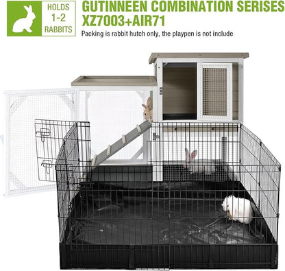 GUTINNEEN Rabbit Hutch Indoor 2 Story with 3 Doors, Outdoor Bunny Cage with Movable Wheels and Easy Clean Trays for Guinea Pig Cage 40.6" L (White and Matcha)