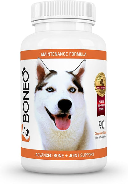 Boneo Canine Maintenance Formula- Lactoferrin-Based Bone and Joint Supplement for Dogs- 90 Ct Chewable Tablets, Liver and Sausage Flavor