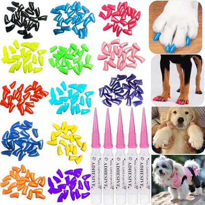 100pcs Dog Nail Caps Dog Caps Dog Nail Covers for Pet Dog Paws with 5pcs Adhesive Glue+5pcs Applications and Instructions