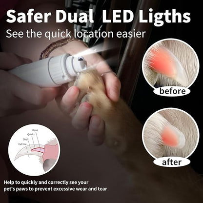 Dog Nail Grinder & Upgrade Professional with 3-Speed Adjustment Super-Quiet and Low-Vibration Pet Nail Trimmers with Forward and Reverse Functions - Safe Pause Button Wireless Type-C Charging