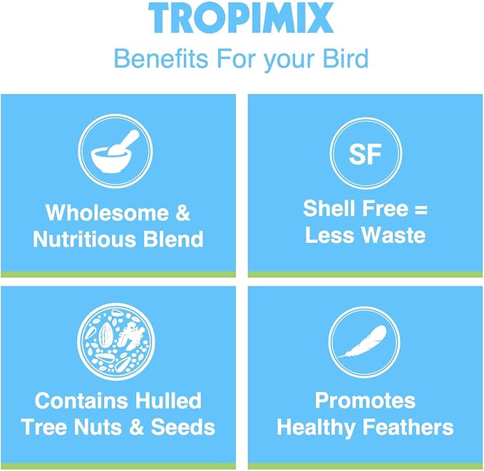 Tropimix Bird Food, Large Parrot Food with Seeds, Fruit, Nuts, Vegetables, Grains, and Legumes, Enrichment Food, 20 lb Bag