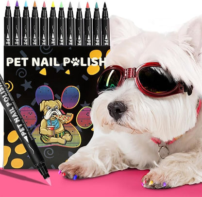 Pet Nail Polish Pen Set - Dog Nail Polish Pens Quick Dry, 12 Colors Fast Drying Dog Safe Nail Polish Set