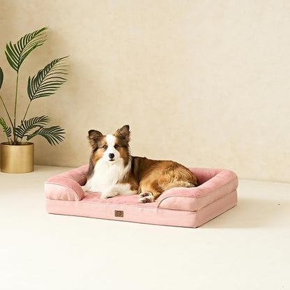 EHEYCIGA Orthopedic Dog Beds for Extra Large Dogs, Waterproof Memory Foam XL Dog Bed with Sides, Non-Slip Bottom and Egg-Crate Foam Big Dog Couch Bed with Washable Removable Cover, Dusty Pink