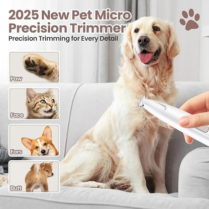 Dog Paw Trimmer with LED Light, 35dB Low Noise Pet Paw Trimmer for Dogs and Cats, Dog Clippers with18mm Widen Blade, Waterproof Grooming Shaver for Paws, Ears, Face, Eyes and Rump