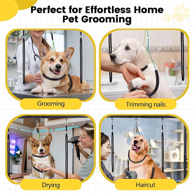 Dog Grooming Table Arm - Adjustable 35" Height, 32"-47" Width, Dog Grooming Arm with Clamp and No-Sit Haunch Holders - Perfect for Medium & Large Pets (Grooming Table Not Included)