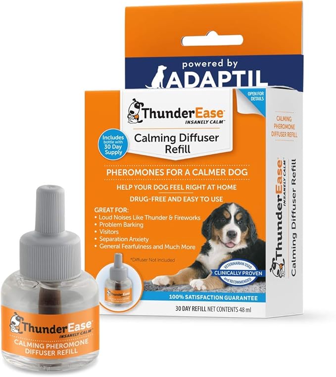 ThunderEase Dog Calming Pheromone Diffuser Refill | Powered by ADAPTIL | Vet Recommended to Relieve Separation Anxiety, Stress Barking and Chewing, and The Fear of Fireworks and Thunderstorms (30 Day
