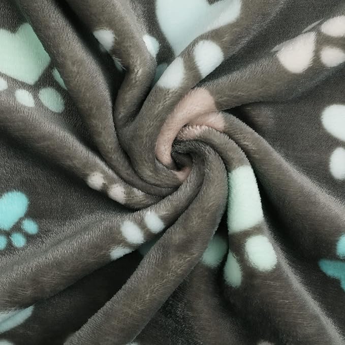 Luciphia 1 Pack 3 Blankets Fluffy Premium Fleece Pet Blanket Flannel Paw Printed Throw for Dog Cat(Large 41x31'', Grey/Brown/Blue)