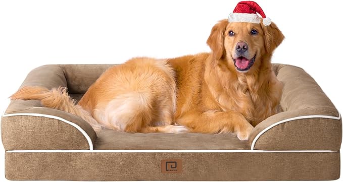 EHEYCIGA Orthopedic Dog Beds for Extra Large Dogs, Waterproof Memory Foam XL Dog Bed with Sides, Non-Slip Bottom and Egg-Crate Foam Big Dog Couch Bed with Washable Removable Cover, Camel