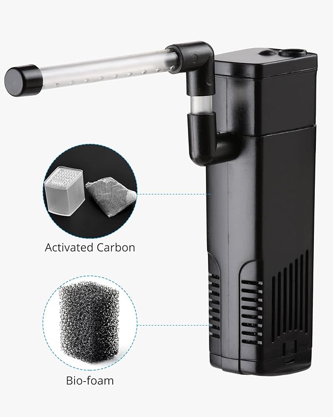 NICREW Aquarium Internal Filter, Submersible Power Filter with Multiple Function for Fish Tanks 2 to 5 Gallon, 40 GPH, 3.5W