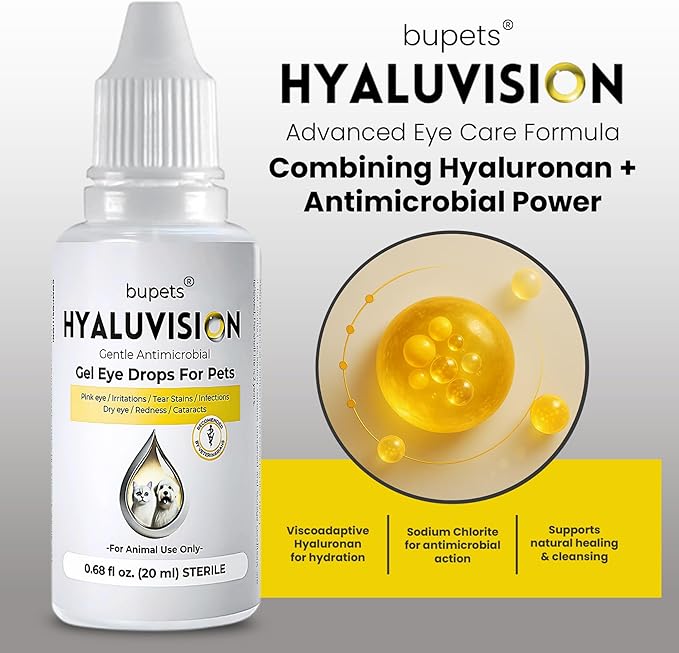 Hyaluvision Pet Eye Drops  0.40% Hyaluronan for Dogs & Cats, Relieves Dry Eyes & Infection, Eye Lubricant & Hydration, Soothes Allergy & Pink Eye, Tear Stain Remover, 0.68 fl oz