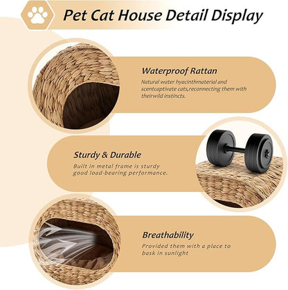Cat House,Handwoven Cat Cave Pet Cube, Natural Cat Beds Indoor Kitten House with Double-Sided Soft Cushions, Pet Cat House for Multiple Cats, for Living Room Bedroom