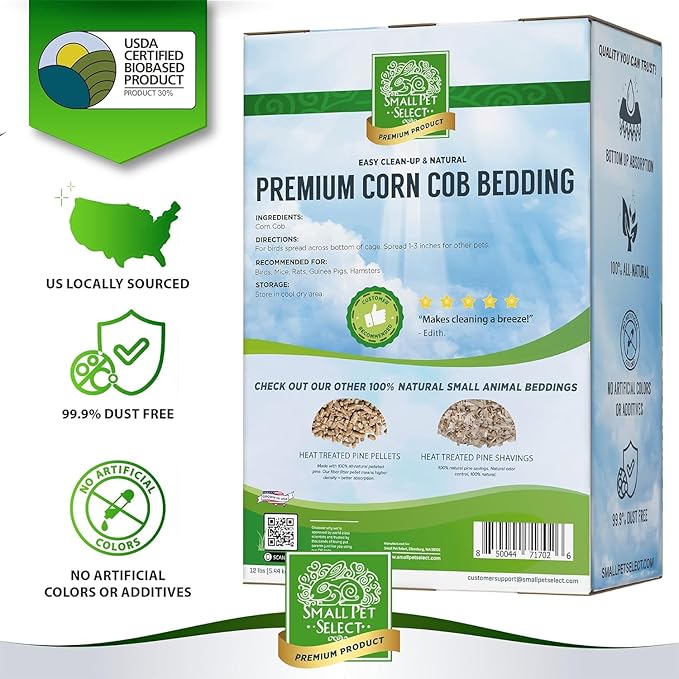 Small Pet Select 100% Natural Corn Cob Bedding for Pets Small Animal & Bird Cage Litter Safe for Hamsters, Guinea Pigs & More -6lb