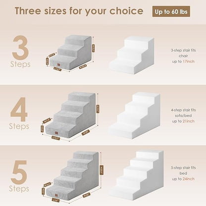 EHEYCIGA Dog Stairs for Small Dog 19.7”H, 4-Step Slope Dog Stairs for High Beds and Couch, Pet Steps with Non-Slip Bottom, Low Ramp and Larger Step Area