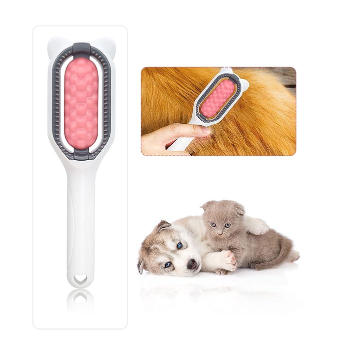 WishLotus Pet Cleaning Hair Removal Comb, 4 in 1 Universal Cat Brush Multifunctional Portable Stylish Durable Pet Comb Brush, Bristle Tool for Cleaning Cat and Dog Hair and Grooming (Pink)