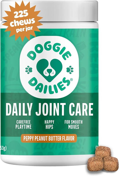Doggie Dailies, Hip and Joint Supplement for Dogs, Glucosamine Chondroitin, Premium Hip and Joint Chews for Dogs All Breeds & Sizes, Dog Vitamins and Supplements, (Peanut Butter) 225 Chews