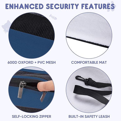 BALEINE Cat Carrier, Puppy Dog Carrier for Small Medium Pets Up to 22 Lbs, Soft-Sided Dog Travel Bag with Safety Zippers, Collapsible Pet Carrying Case (Blue, XL, 19"x12"x12")