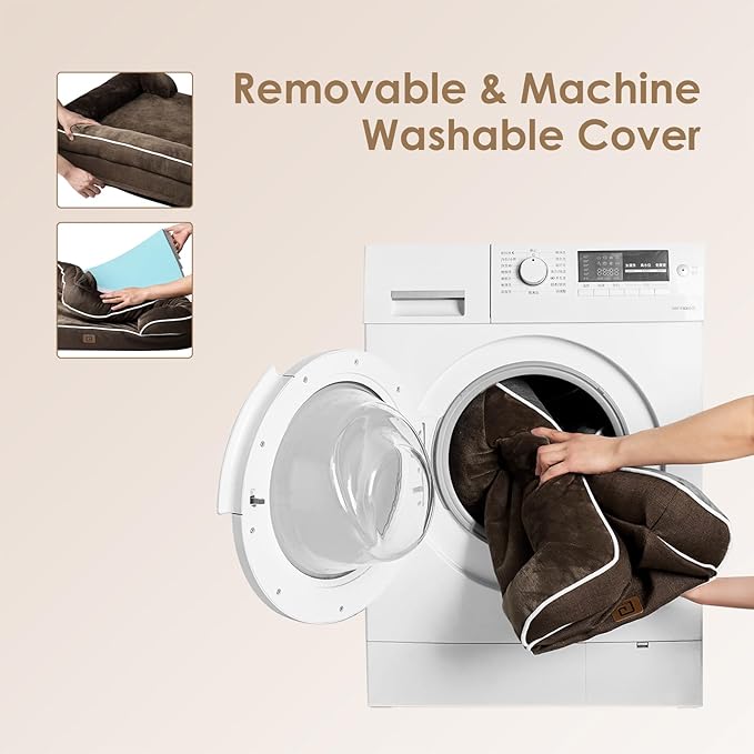 EHEYCIGA Orthopedic Dog Beds for Extra Large Dogs, Waterproof Memory Foam XXL Dog Bed with Sides, Non-Slip Bottom and Egg-Crate Foam Big Dog Couch Bed with Washable Removable Cover, Brown