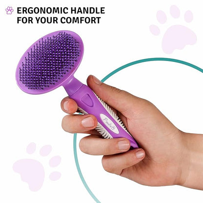 Round Bristle Pet Brush for Dogs and Cats - Soft Dog Brush for Grooming Short or Long Hair - Gentle Tool for Sensitive Skin Removes Dander, Dirt, and Detangles - Purple